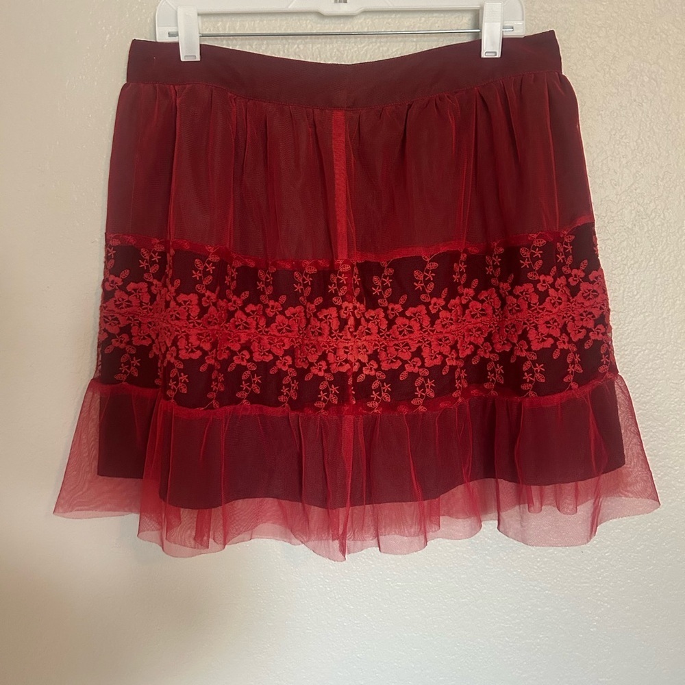 Pura Vida Deep Red Skirt fully lined and zipper sz L